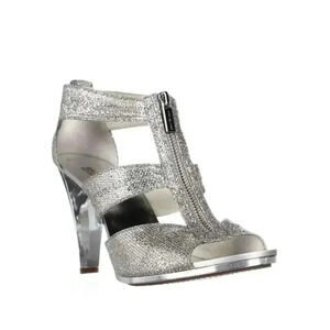 Michael Kors Berkley T-Strap Silver Glitter Sandals 8